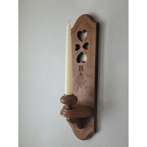 Vintage Wall Candle Sconce with Heart Design Burwood Faux Wood 1980s